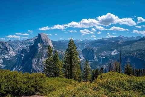 Views from Glacier point of the Half Dome wall. Yosemite National Park