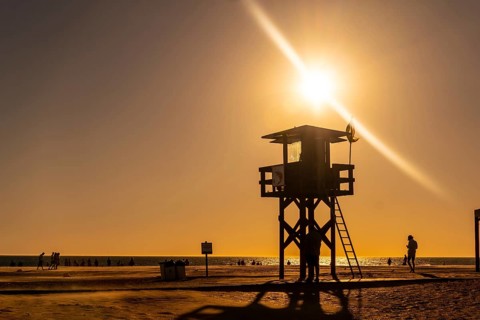 Lifeguard post on the beach at sunset in Los Bateles de Conil de la Frontera