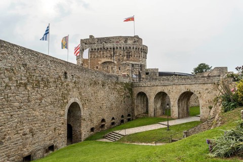 Ramparts at the medieval Dinan Castle along the River Rance in French Brittany