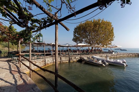 Idyllic harbour and pier on the lakeshore