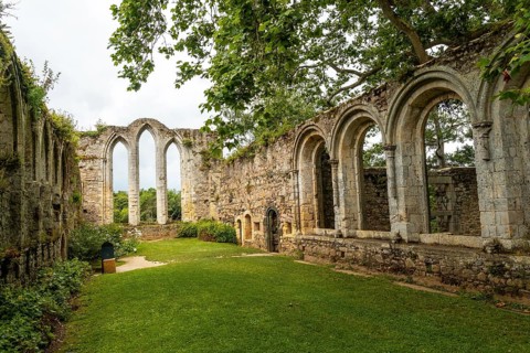 Ruins and beautiful gardens of the Abbaye de Beauport in the village of Paimpol