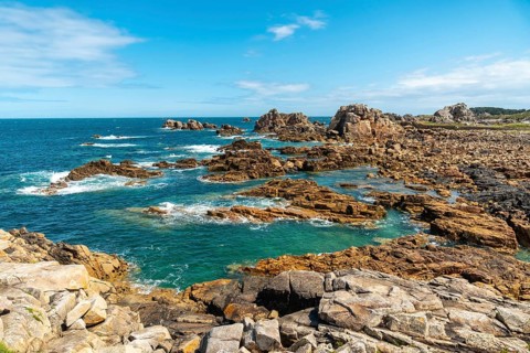 The beautiful coastline at low tide of Le Gouffre de Plougrescant