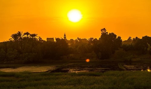 Sunset panoramic sailing on the Nile river cruise. Egypt. Sailing from Luxor to Aswan