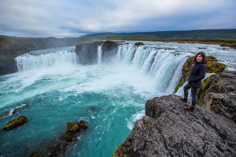 The impressive Godafoss waterfall from below. Iceland