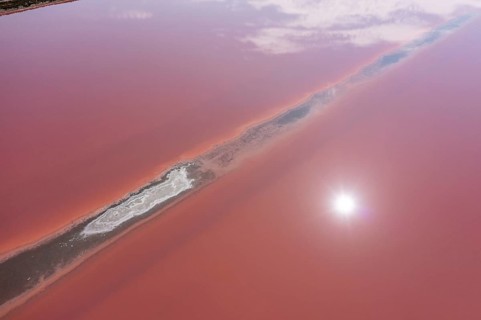 Aerial view of a saline with demarcation strip