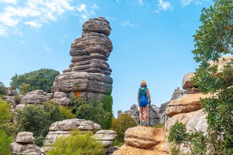 Trekking in Torcal de Antequera on the green and yellow trail enjoying nature