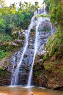 Beautiful waterfall in a remote location in the middle of the rainforest in the state of Minas Gerais in Brazil