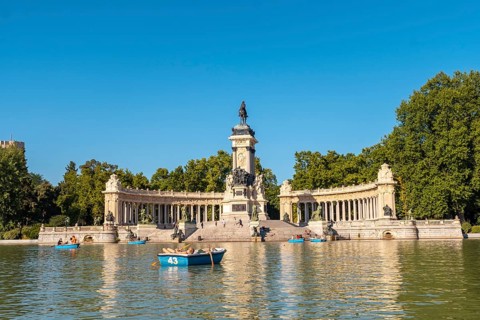 Monument to Alfonso XII in the Estanque Grande de El Retiro in the city of Madrid. Spain