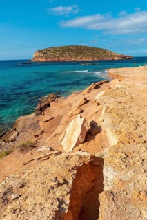 Cala Comte beach in the southwest of the island of Ibiza. Ideal beach for sunset. Balearic