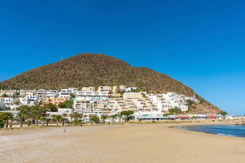 White house in the mountains on the beach of San Jose in the town of Nijar