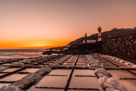Sunset at the Fuencaliente Lighthouse on the route of the volcanoes south of the island of La Palma