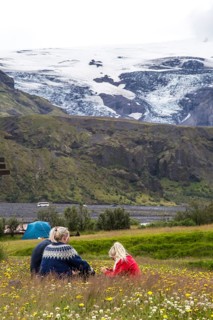 A family in Thorsmoerk leaving the 4-day trek from Landmannalaugar. Iceland