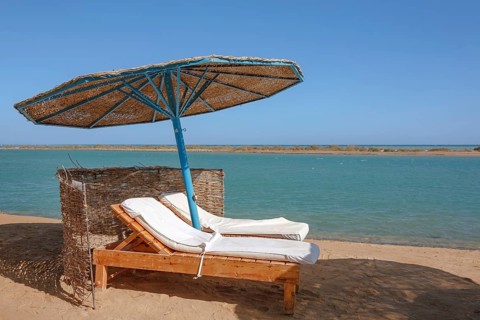 Parasol and sun loungers