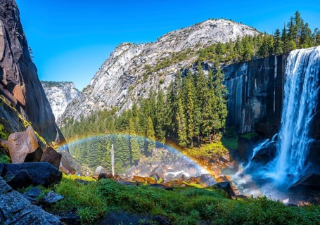 Detail of the rainbow at the Vernal Falls waterfall in Yosemite National Park. California