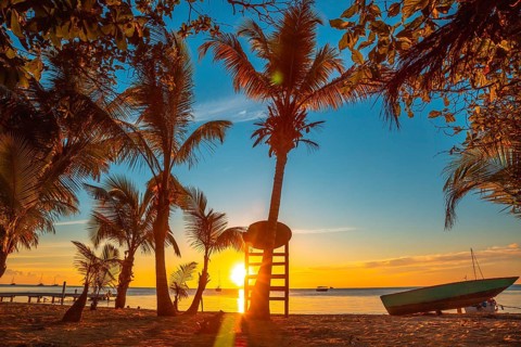 Beautiful sunset on West End beach on Roatan Island. Honduras