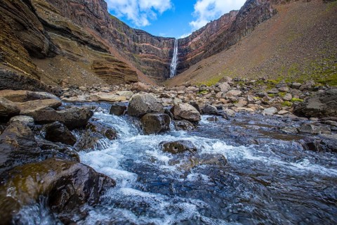The river that comes down from the Hengifoss waterfall. Iceland