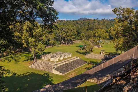 The game of hair seen from above in the temples of Copan Ruinas. Honduras