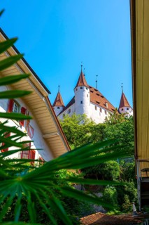 City of Thun with Castle Between Houses in a Sunny Day in Bernese Oberland