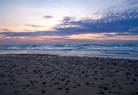 Evening atmosphere on the stony North Sea beach near Hirtshals