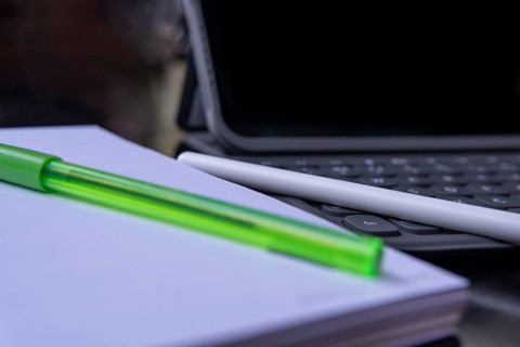 Close-up of a tablet with a keyboard