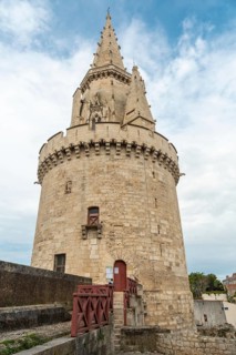 The Lantern Tower of La Rochelle in the medieval old town. La Rochelle is a coastal city in southwestern France
