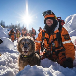 Helpers use evacuation aids to search for people buried in an avalanche