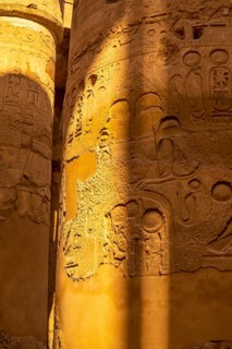 Detail of the columns with Egyptian drawings of the Temple of Karnak