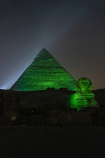 Sound and light show at the beautiful pyramids and sphinx of Giza. Night in the city of Cairo. Africa