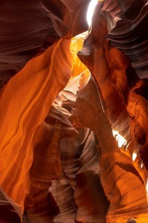 Red and orange textures in the Upper Antelope Canyon in the town of Page