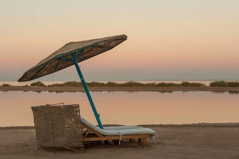 Parasol and sun loungers