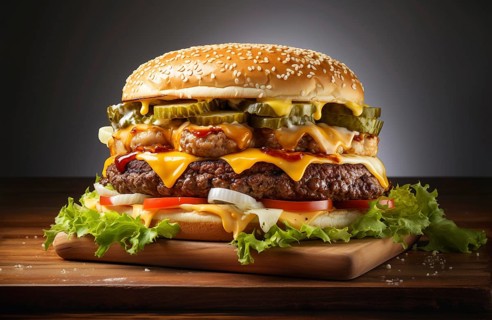 Fresh cooked delicious double cheeseburger with all the fixings. generative AI