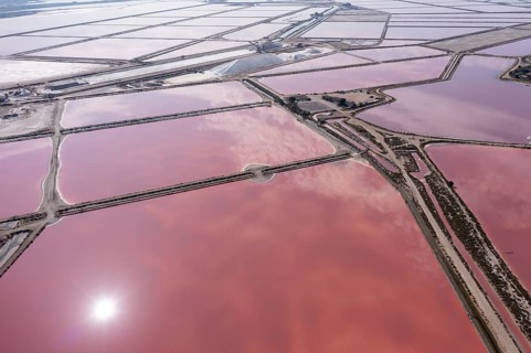 Aerial view of the salt pans of Aigues Mortes