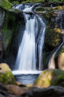 Waterfall in autumn forest with rocks
