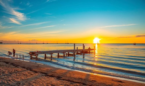 Sunset of West End beach on Roatan Island. Honduras