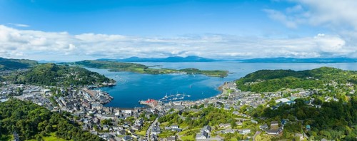 Aerial panorama of the harbour town of Oban