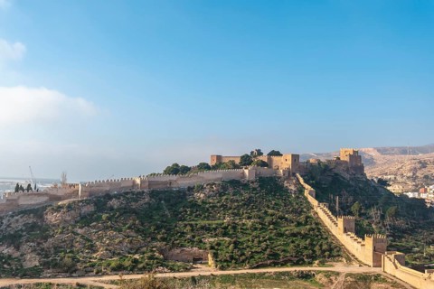 View from the viewpoint of Cerro San Cristobal de la Muralla de Jairan and the Alcazaba the town of Almeria