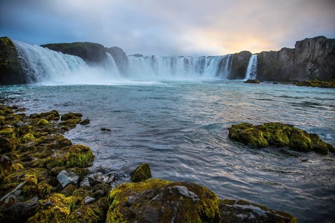 The impressive Godafoss waterfall from below. Iceland