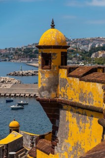 Yellow watchtower at the Forte de Sao Tiago fort in Funchal. Madeira