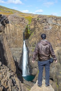 The last waterfall that descends from Hengifoss in Iceland from above