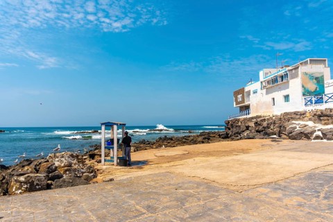 A fish cutter from a restaurant in the tourist town of El Cotillo in the north of the island of Fuerteventura
