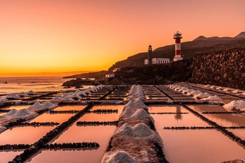 Sunset at the Fuencaliente Lighthouse on the route of the volcanoes south of the island of La Palma