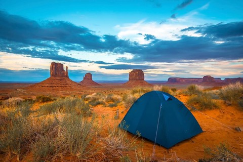 Dark blue tent at The View Campground in Monument Valley itself. Utah