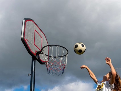 Basketball Jump with the ball to the basket and net