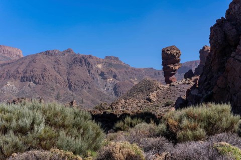Roque Cinchado seen from behind in the natural area of Mount Teide in Tenerife