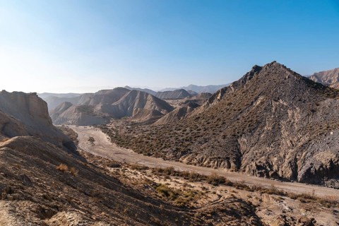 Beautiful trail in the canyon on Rambla de Lanujar in the Tabernas desert