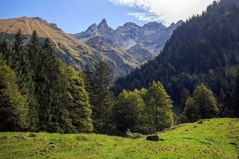 View from the Rappenalp valley to Trettachspitze and Maedelegabel