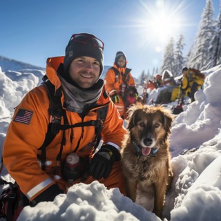 Helpers use evacuation aids to search for people buried in an avalanche
