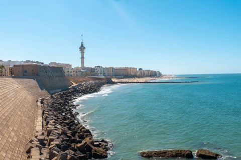 View of the beach of Santa Maria del Mar in the city of Cadiz. Andalusia