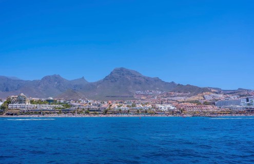 Panoramic view of the Costa de Adeje from a boat in the south of Tenerife