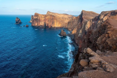 Landscape of Ponta de Sao Lourenco on the coast of rock formations in summer